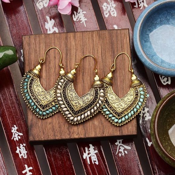 🌺Vintage Ethnic tribal crochet hoop Earring - Picture 12 of 16